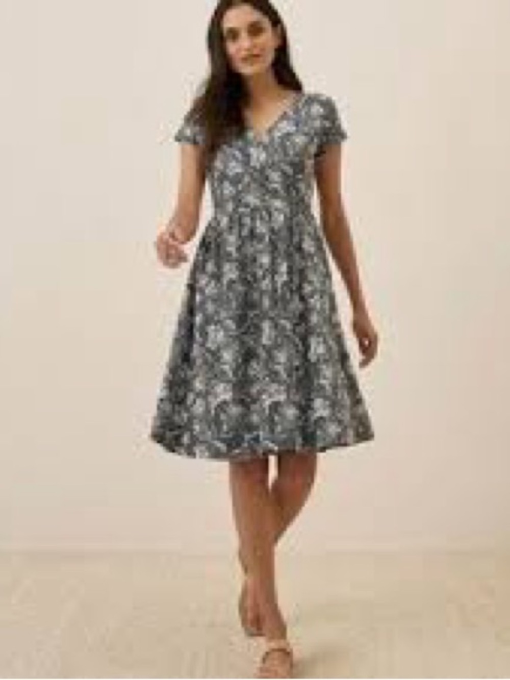 Pact Organic Fit & Flare Crossover Dress Size Small Vineyard Floral Castor Gray - Picture 16 of 16